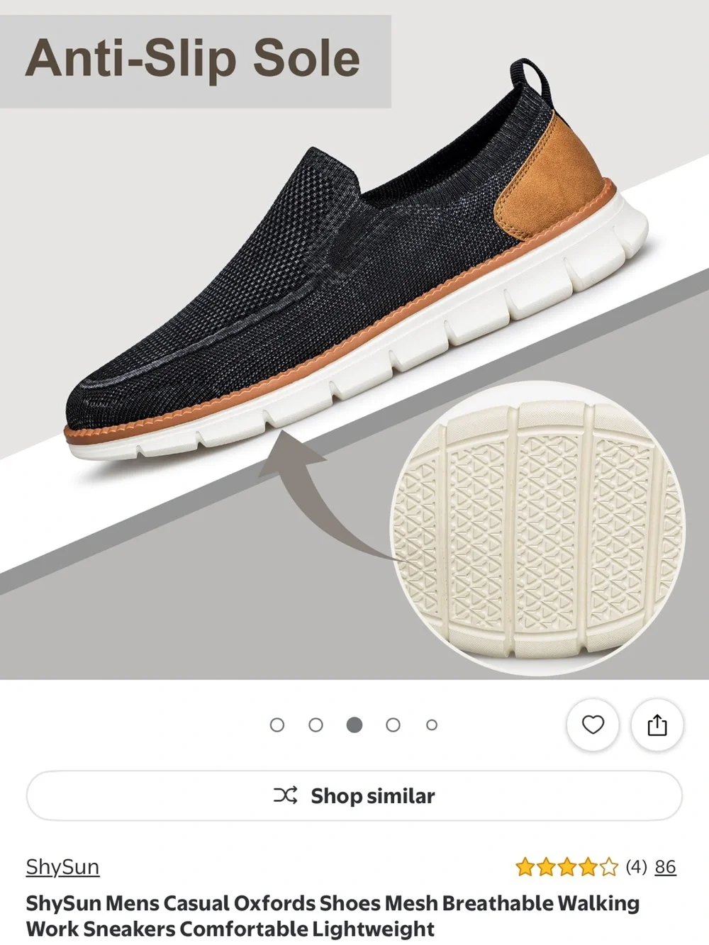 Size 12 Men's Casual Slip-On Mesh Sneaker - Black with Brown Accent